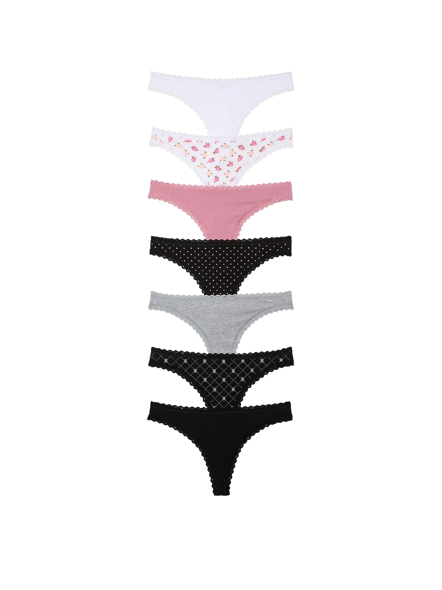 7-Pack Days Of The Week Lace-Trim Thong Panties - PINK by Victoria's Secret
