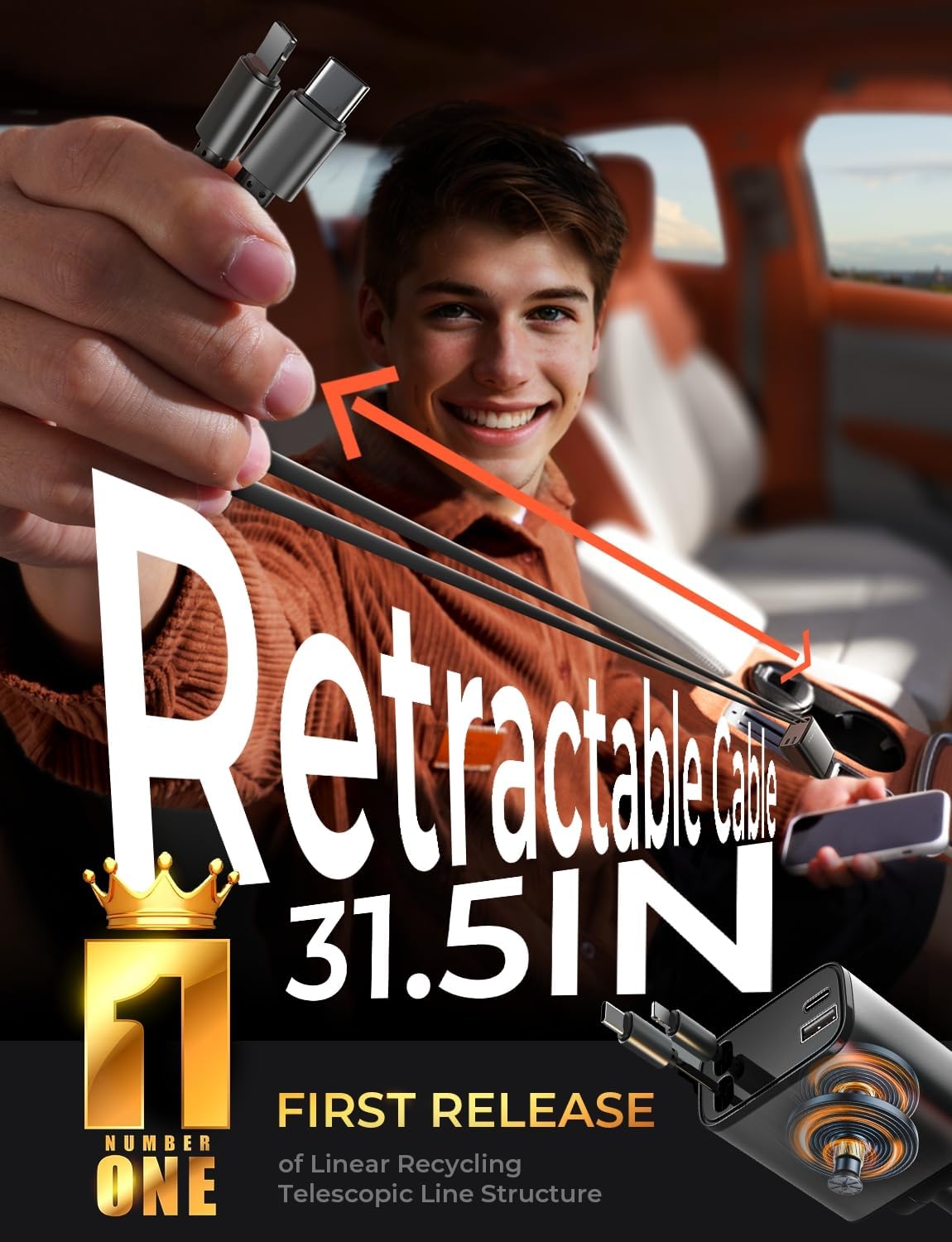 🚗⚡Cargador de Coche Retráctil 4 en 1 – Carga Rápida 120W
