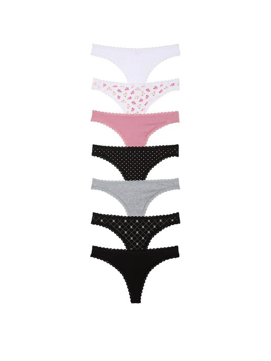 7-Pack Days Of The Week Lace-Trim Thong Panties - PINK by Victoria's Secret