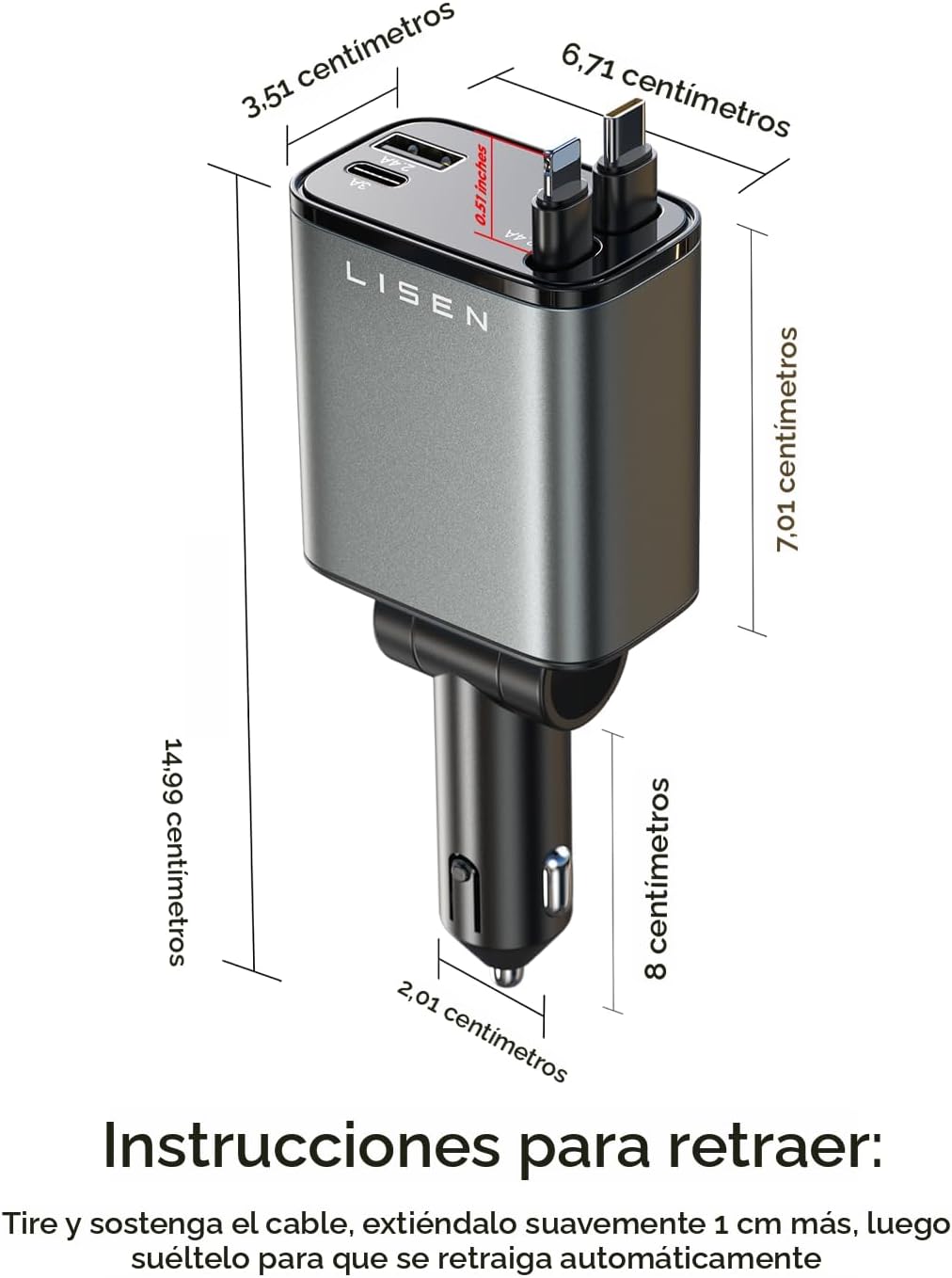 🚗⚡Cargador de Coche Retráctil 4 en 1 – Carga Rápida 120W