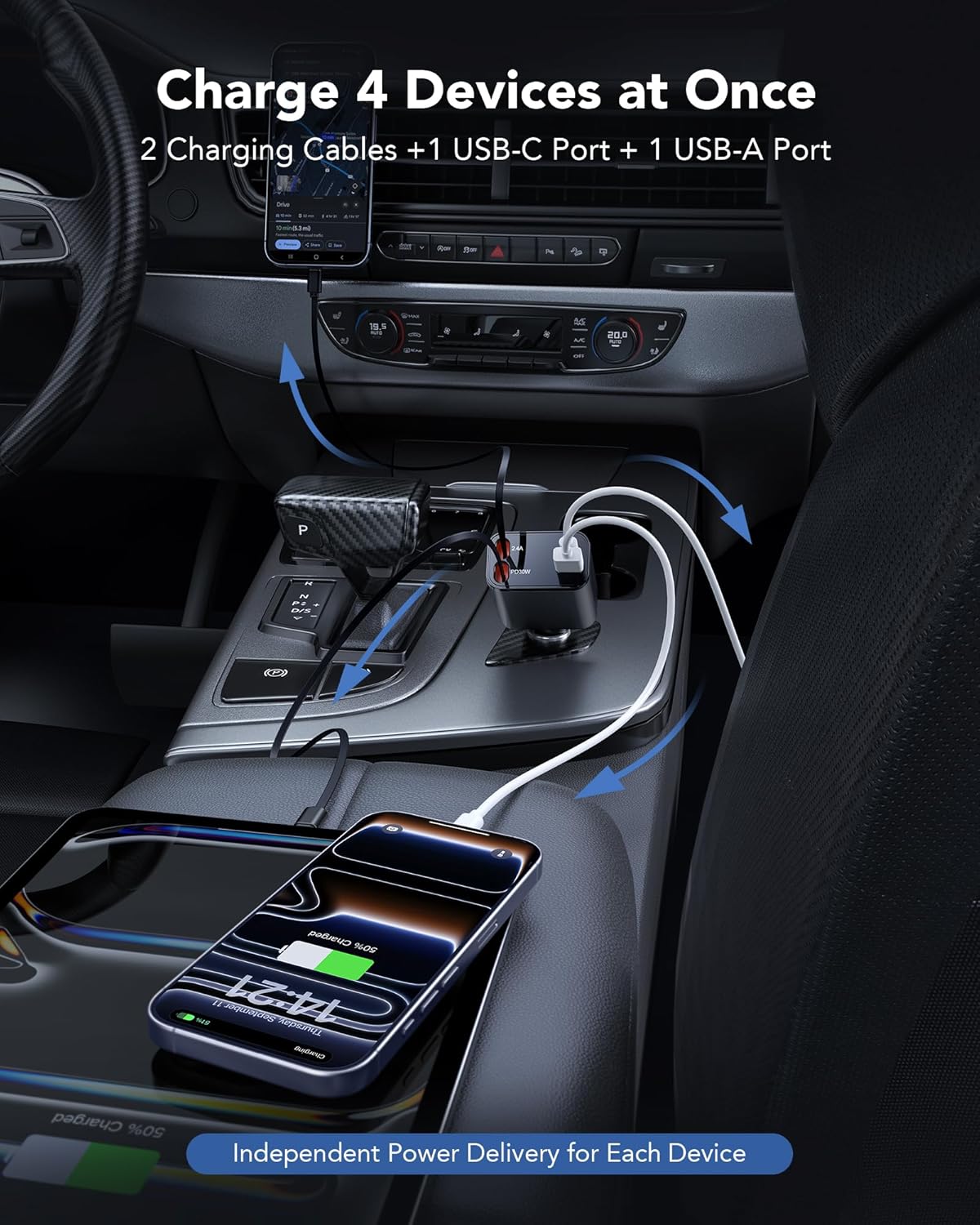 🚗⚡Cargador de Coche Retráctil 4 en 1 – Carga Rápida 120W